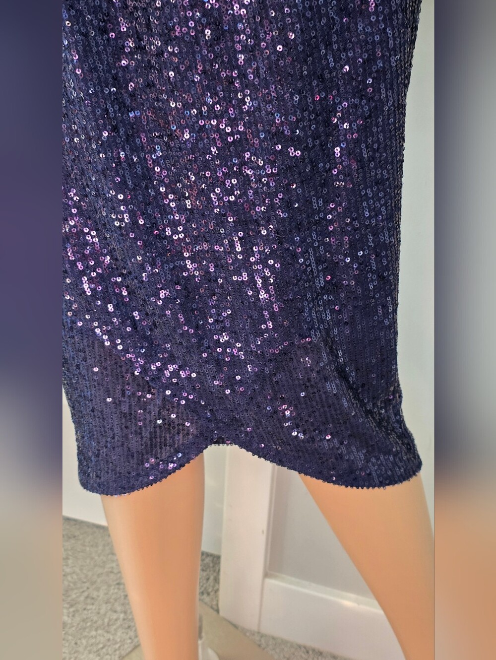 Isaac Mizarahi Live Always Isaac Navy Blue Sequin Wrap Dress XXS Gorgeous! - Picture 9 of 16